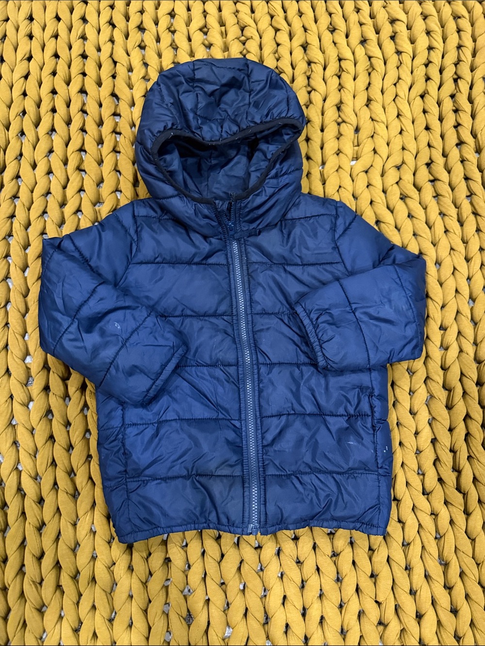 Kids Navy Hooded Puffer Jacket - Lightweight Warmth - Size 5T